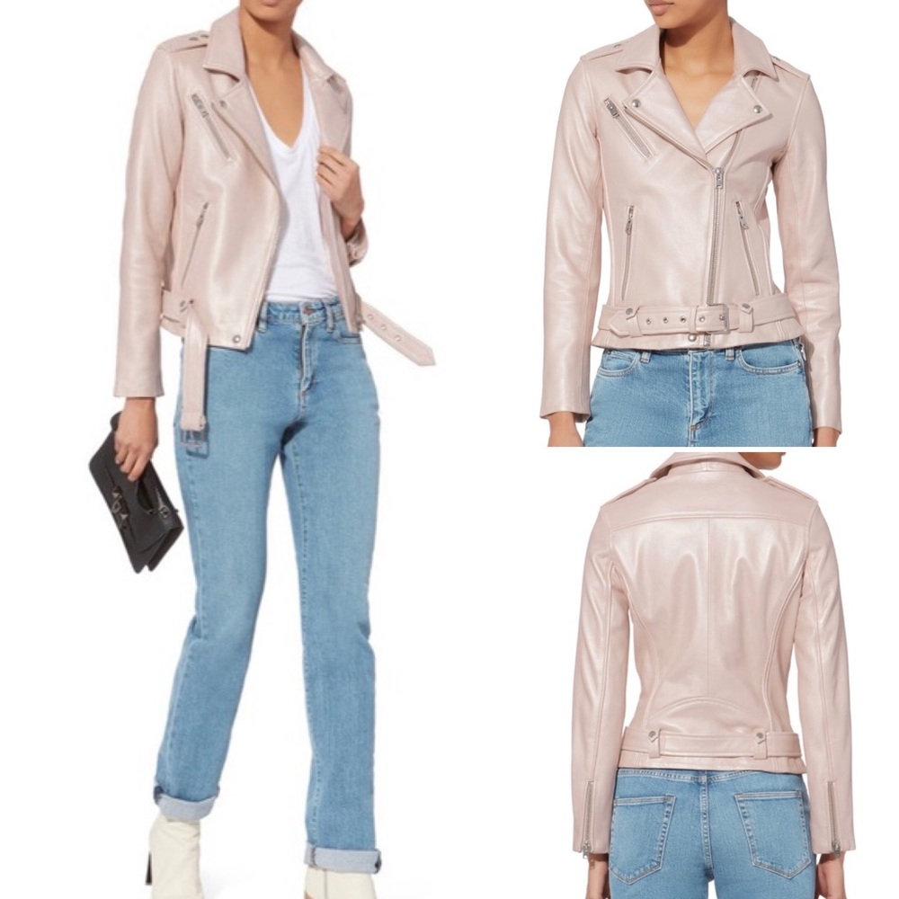 IRO Milaspe Leather Jacket Pearlized Pink Light Pink Pearl Moto jacket